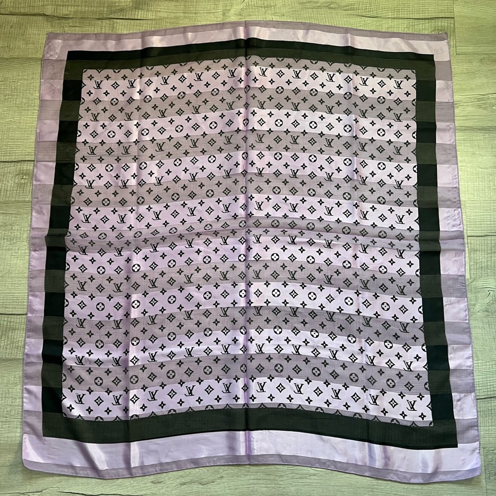 LOUIS VUITTON Lilac Purple Black Silk Monogram Scarf Wrap Shawl - Picture 10 of 16